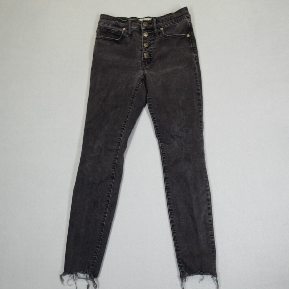 Madewell Jeans Womens 27 Black 9" High-Rise Skinny Button-Fly Raw Hem Denim